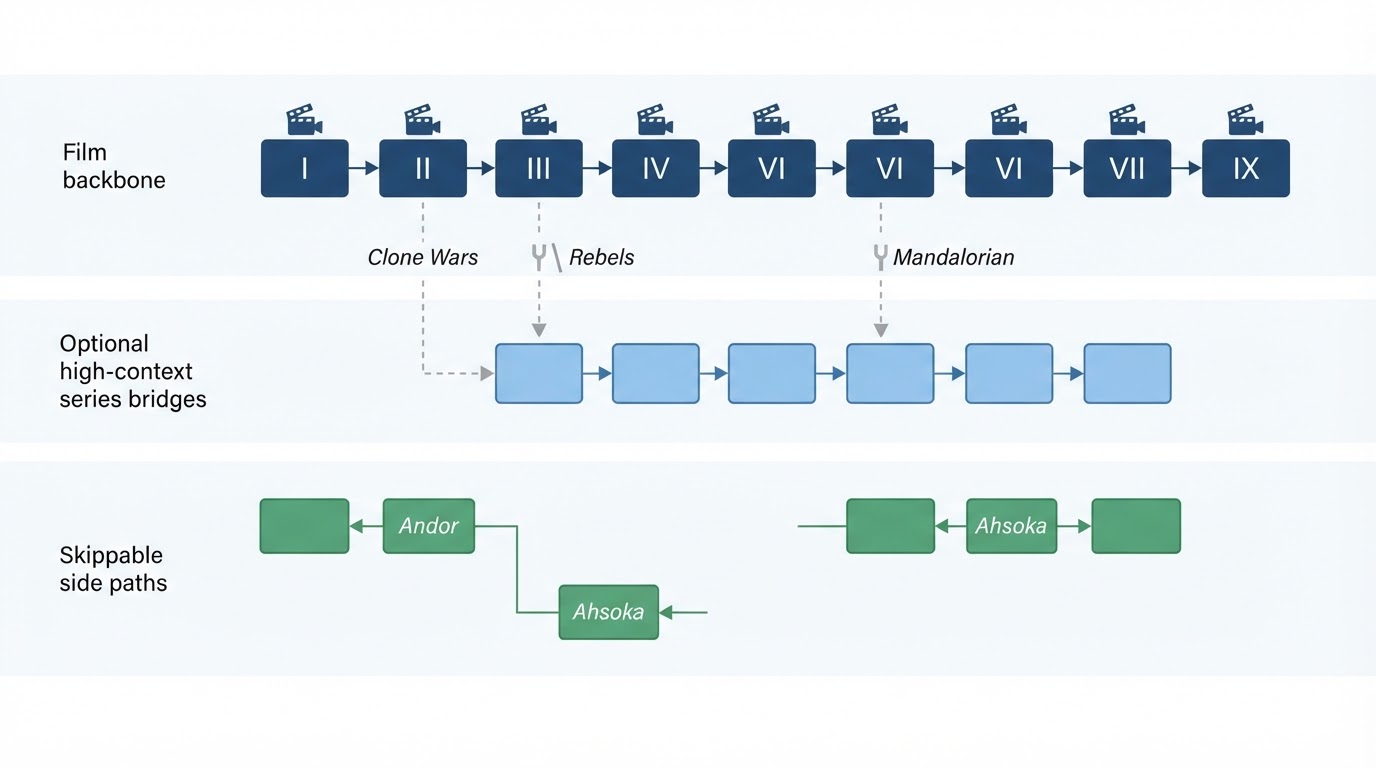 Workflow diagram for how to watch star wars in order.