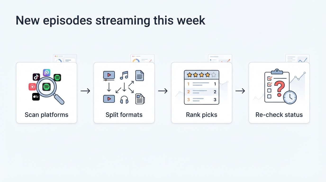 Workflow diagram for New episodes streaming this week.