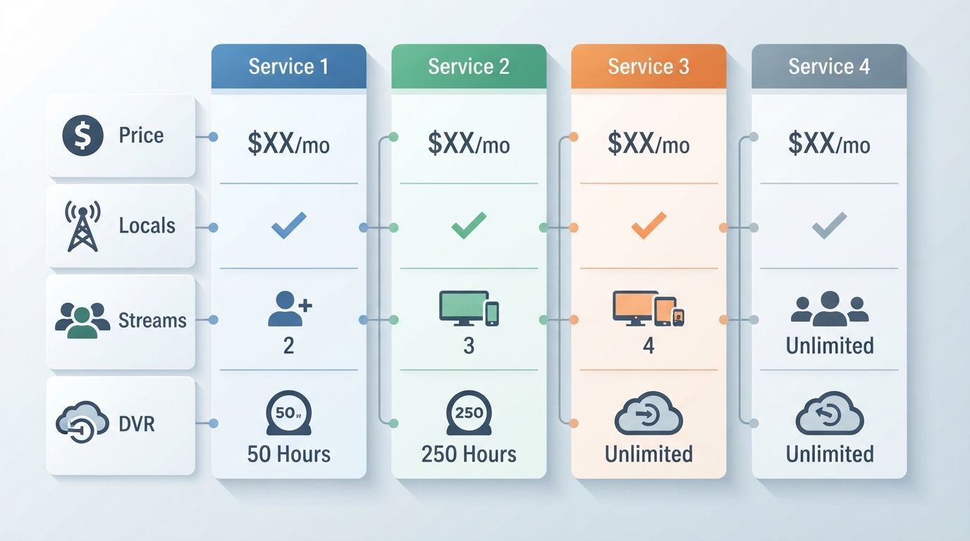 Workflow diagram for live tv streaming service comparison.