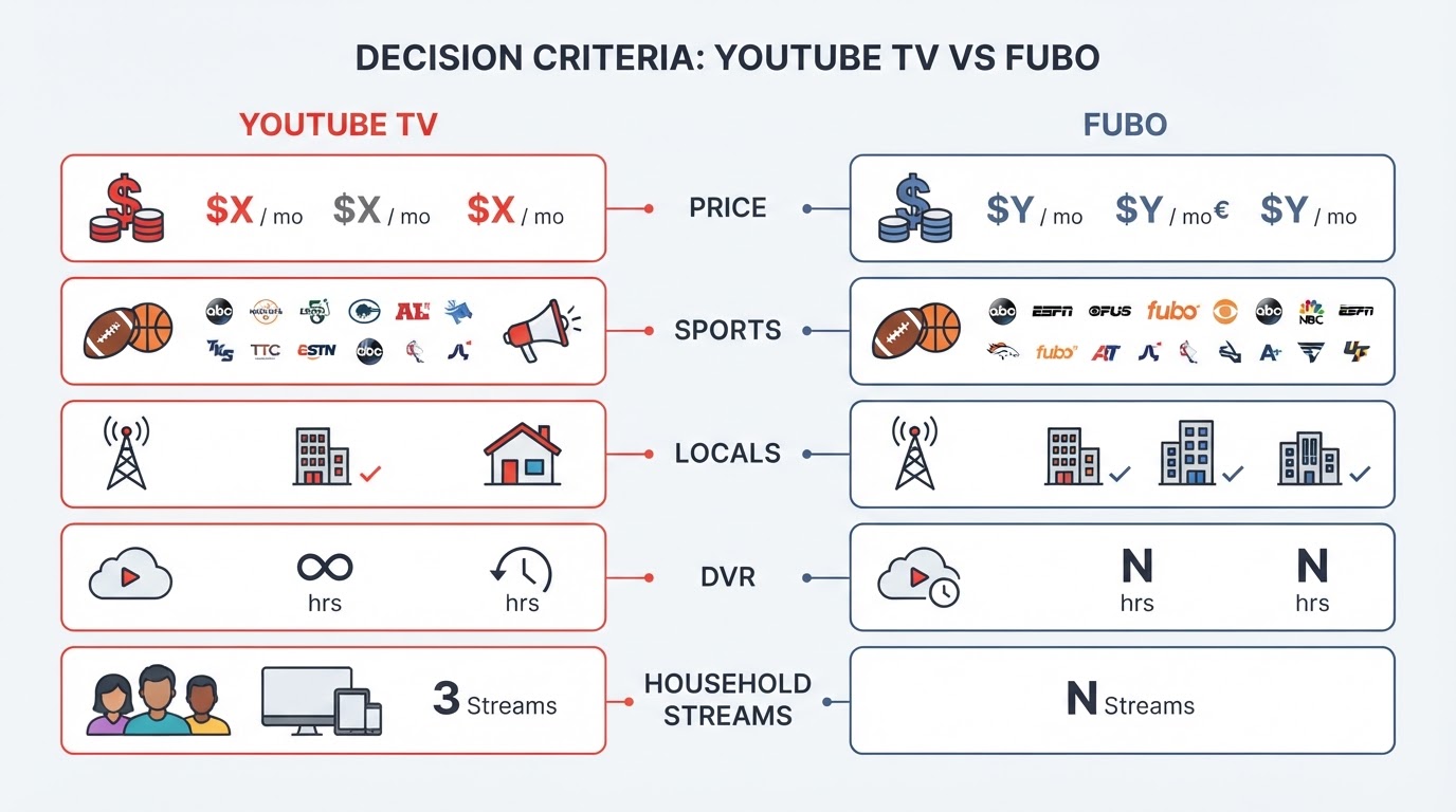 Workflow diagram for youtube tv vs fubo.