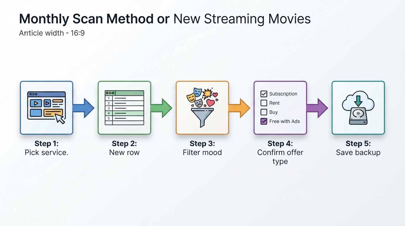 Workflow diagram for new movies streaming this month.