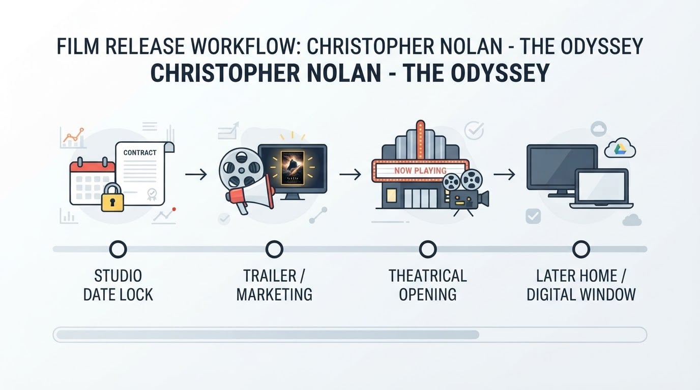Workflow diagram for christopher nolan the odyssey release date.