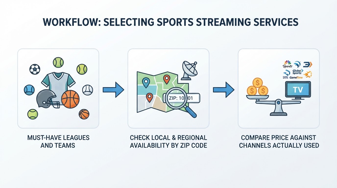 Workflow diagram for best streaming services for sports.
