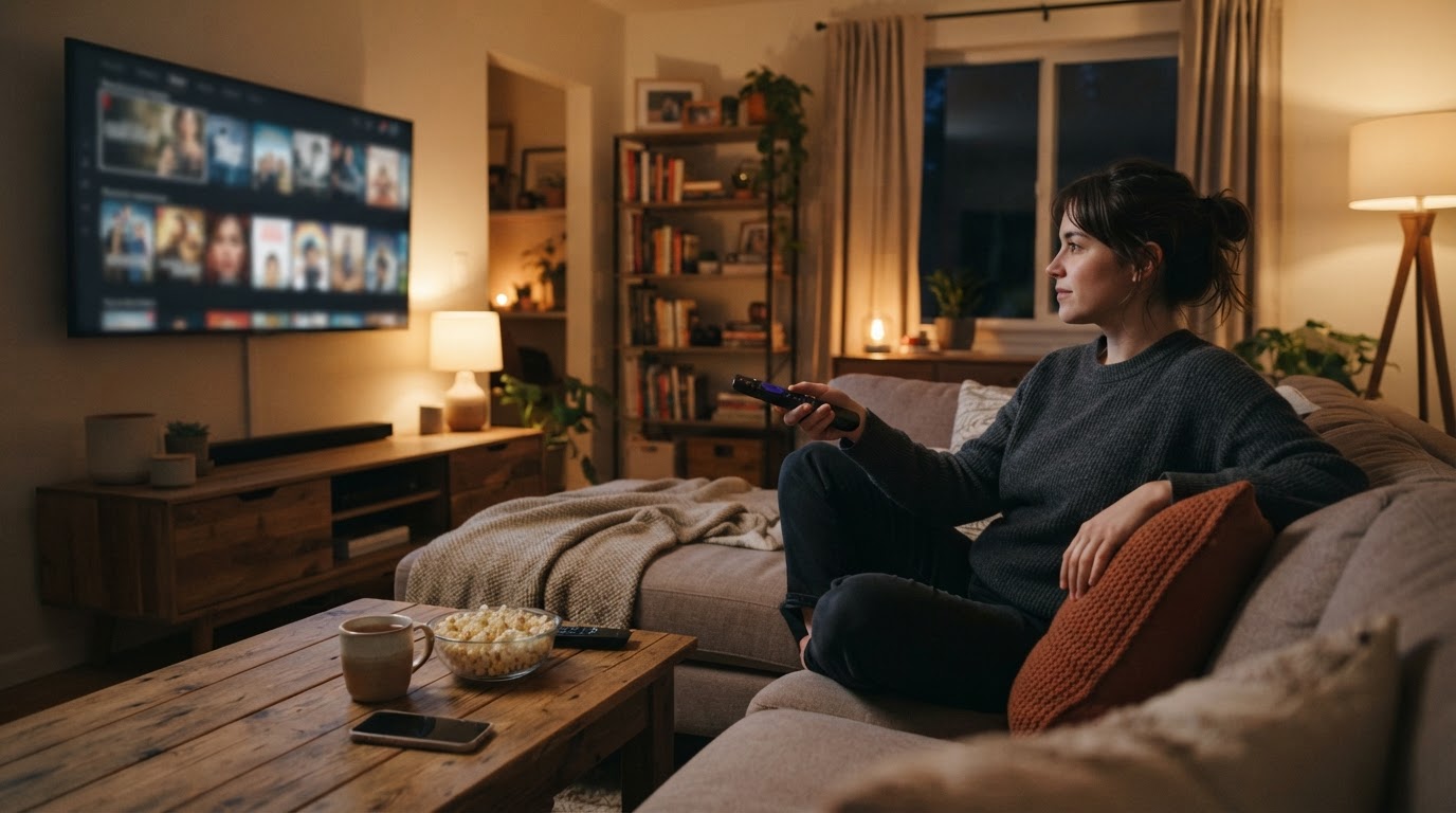 Editorial illustration for where to watch movies online.